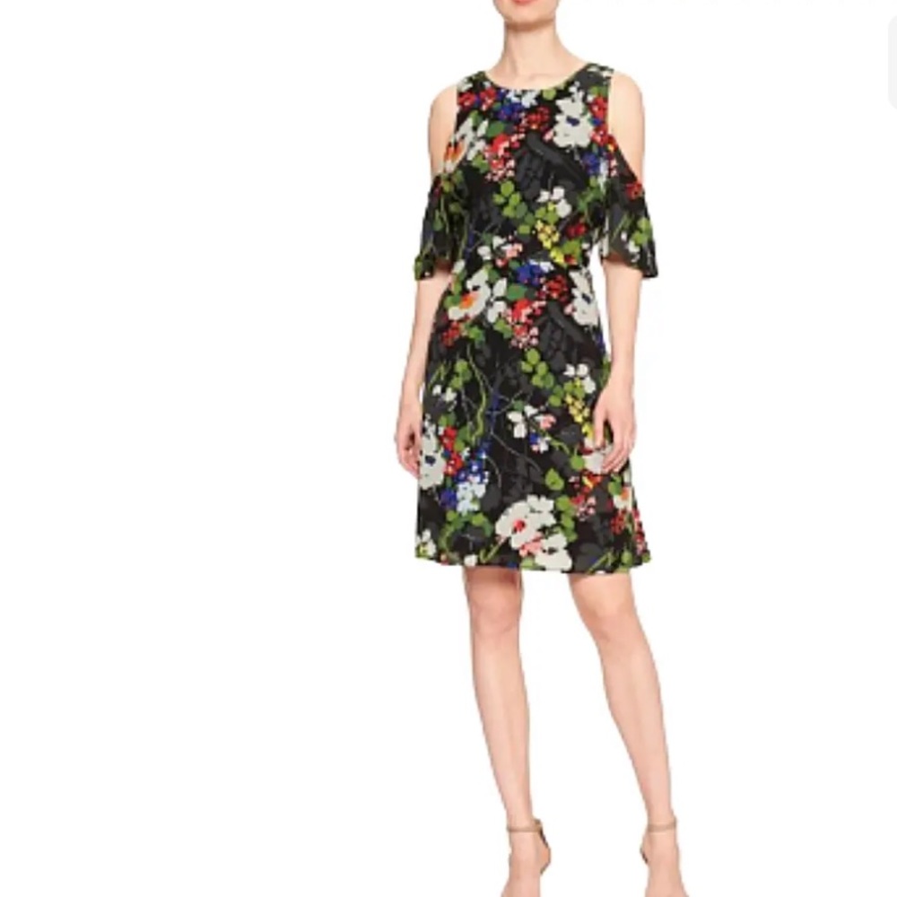 Banana Republic Floral Chiffon Cold Shoulder Dress